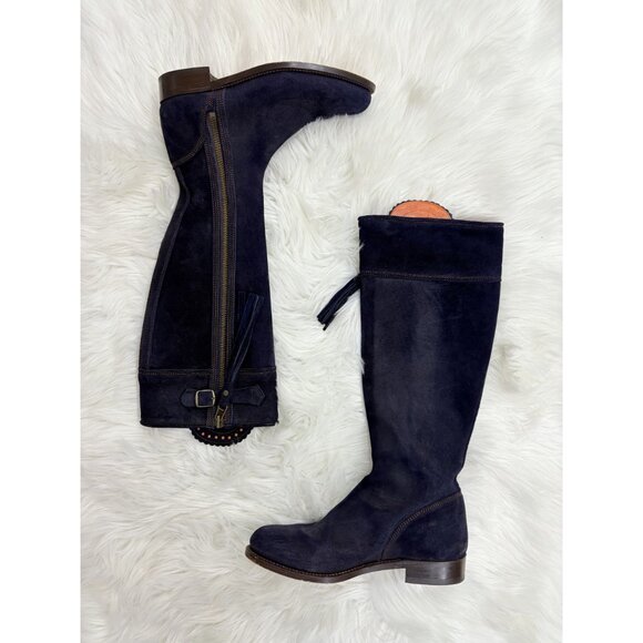 Penelope Chilvers Tall Riding Tassel Boot Navy Blue Suede 41 10 RARE!!! - Picture 5 of 11